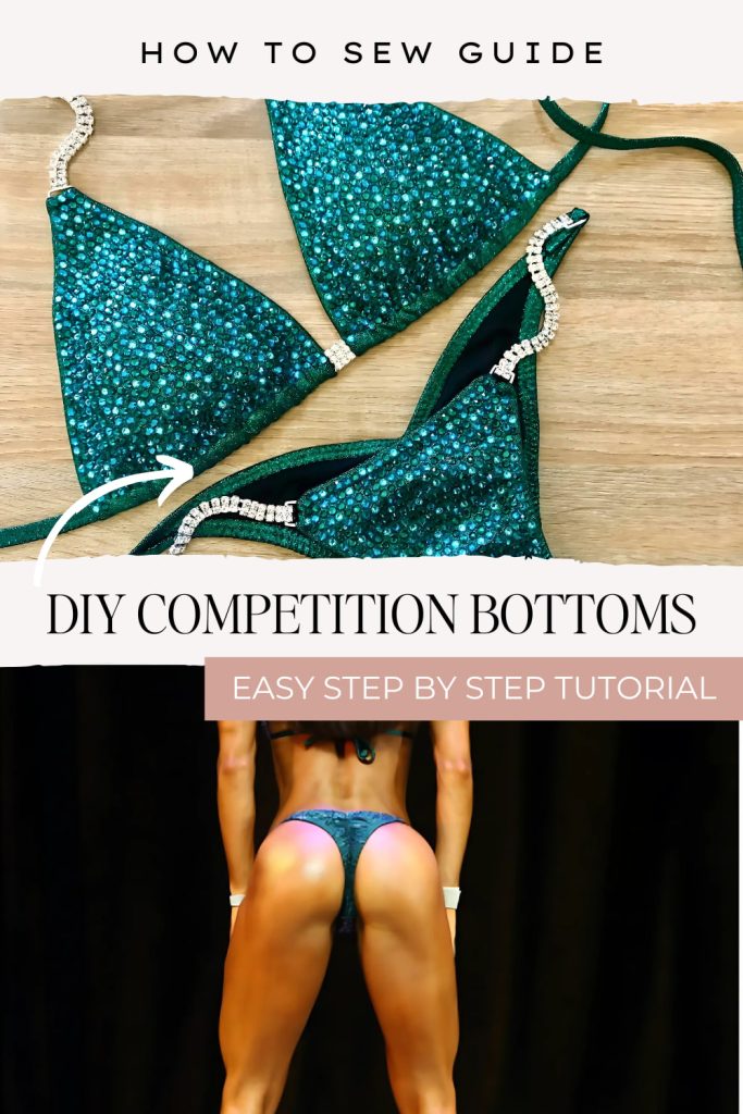 green competition bikini and bikini athlete back posing on stage